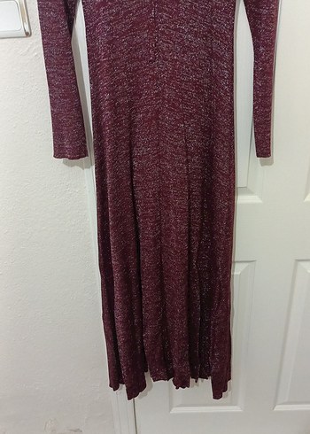 Bordo Uzun Triko Elbise Simli - Görsel 2