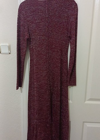 Bordo Uzun Triko Elbise Simli - Görsel 4