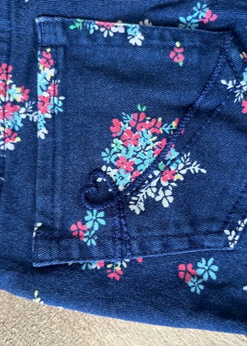 Kız Çocuk Lacivert Çiçekli Denim Pantolon - Görsel 6