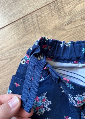 Kız Çocuk Lacivert Çiçekli Denim Pantolon - Görsel 3