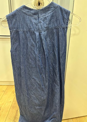 Lacivert V Yaka Denim Midi Elbise - Görsel 5