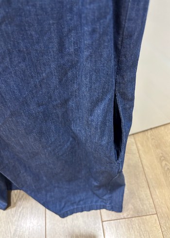 Lacivert V Yaka Denim Midi Elbise - Görsel 4