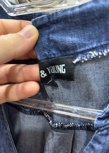 Lacivert V Yaka Denim Midi Elbise - Görsel 6