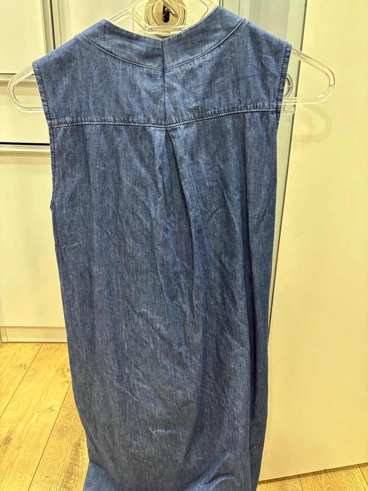 Lacivert V Yaka Denim Midi Elbise - Görsel 5