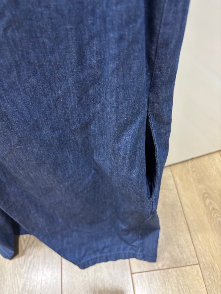 Lacivert V Yaka Denim Midi Elbise - Görsel 4