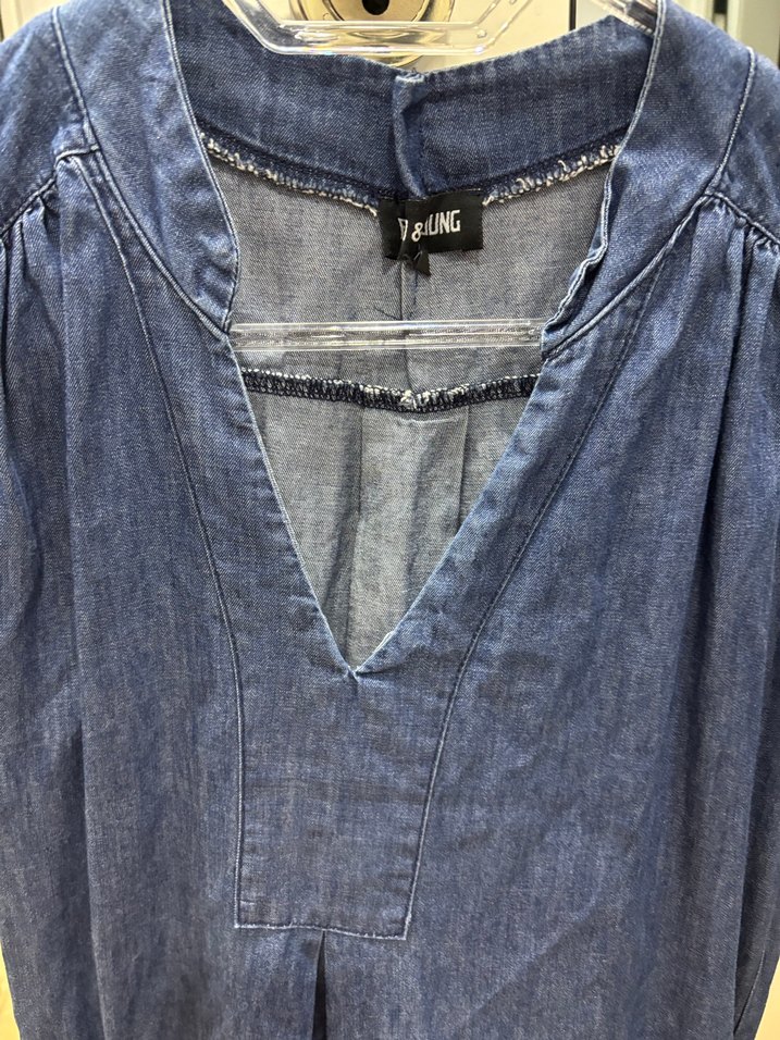 Lacivert V Yaka Denim Midi Elbise - Görsel 2