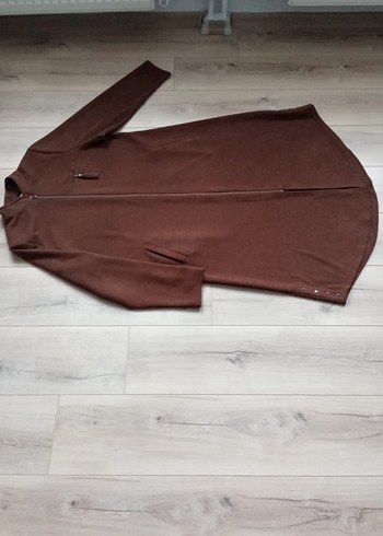 Düz Kahverengi Kadın Uzun Palto - Görsel 3