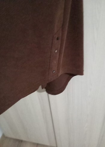 Düz Kahverengi Kadın Uzun Palto - Görsel 8