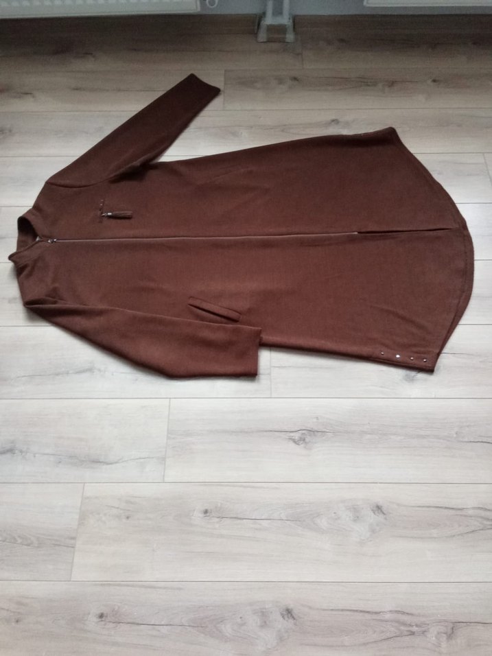 Düz Kahverengi Kadın Uzun Palto - Görsel 3