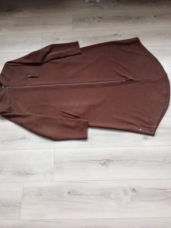 Düz Kahverengi Kadın Uzun Palto - Görsel 4