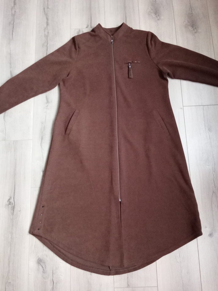 Düz Kahverengi Kadın Uzun Palto - Görsel 2