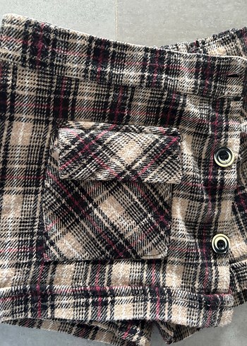 Düğmeli Kareli Kadın Mini Şort - Görsel 3