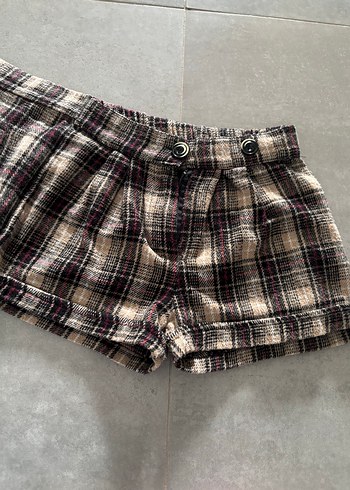 Düğmeli Kareli Kadın Mini Şort - Görsel 2