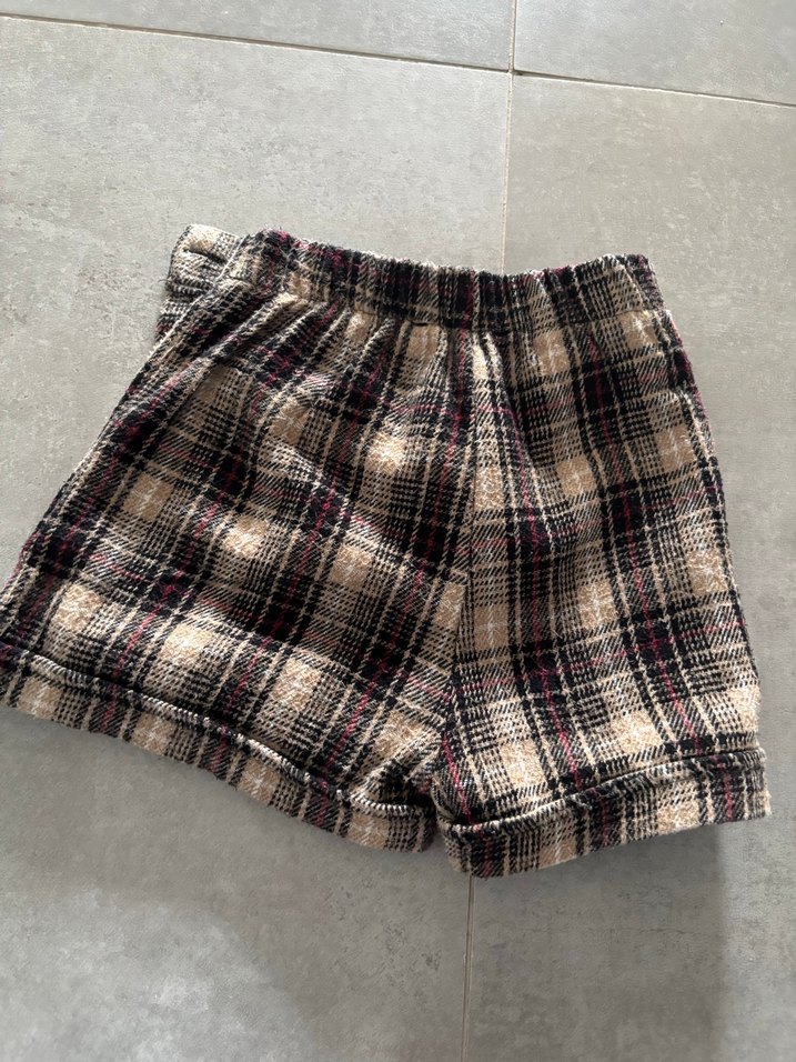 Düğmeli Kareli Kadın Mini Şort - Görsel 5