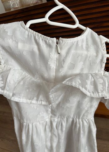 Kız Çocuk Beyaz Fırfırlı Keten Elbise - Görsel 5