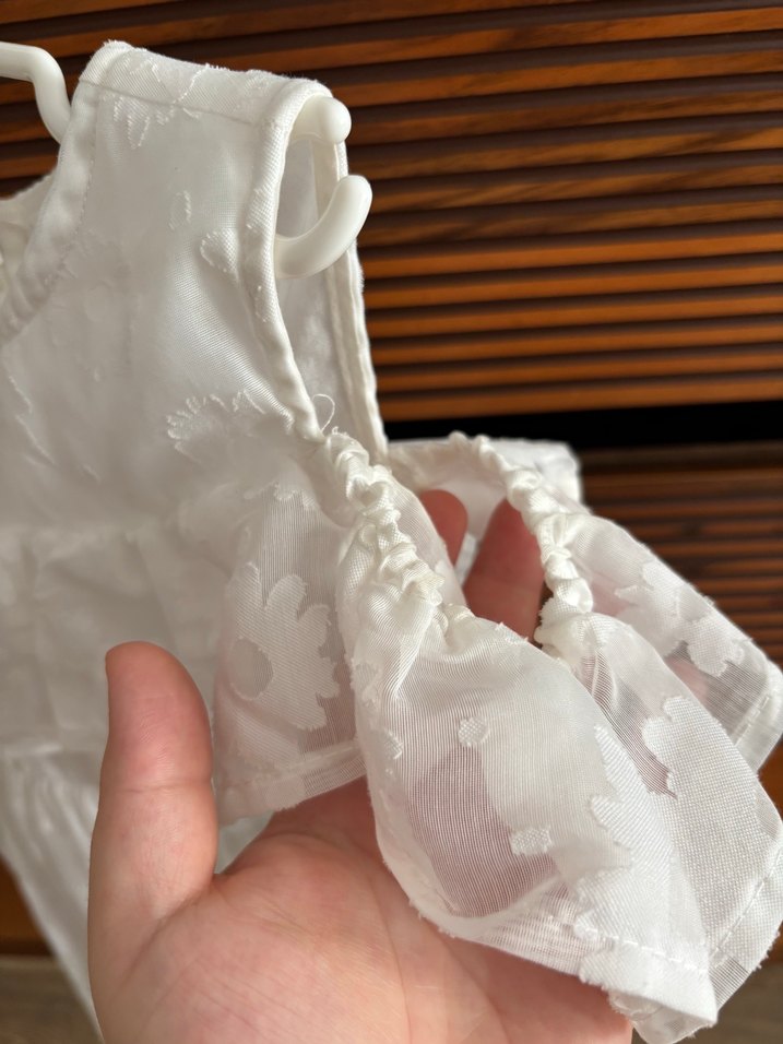 Kız Çocuk Beyaz Fırfırlı Keten Elbise - Görsel 3