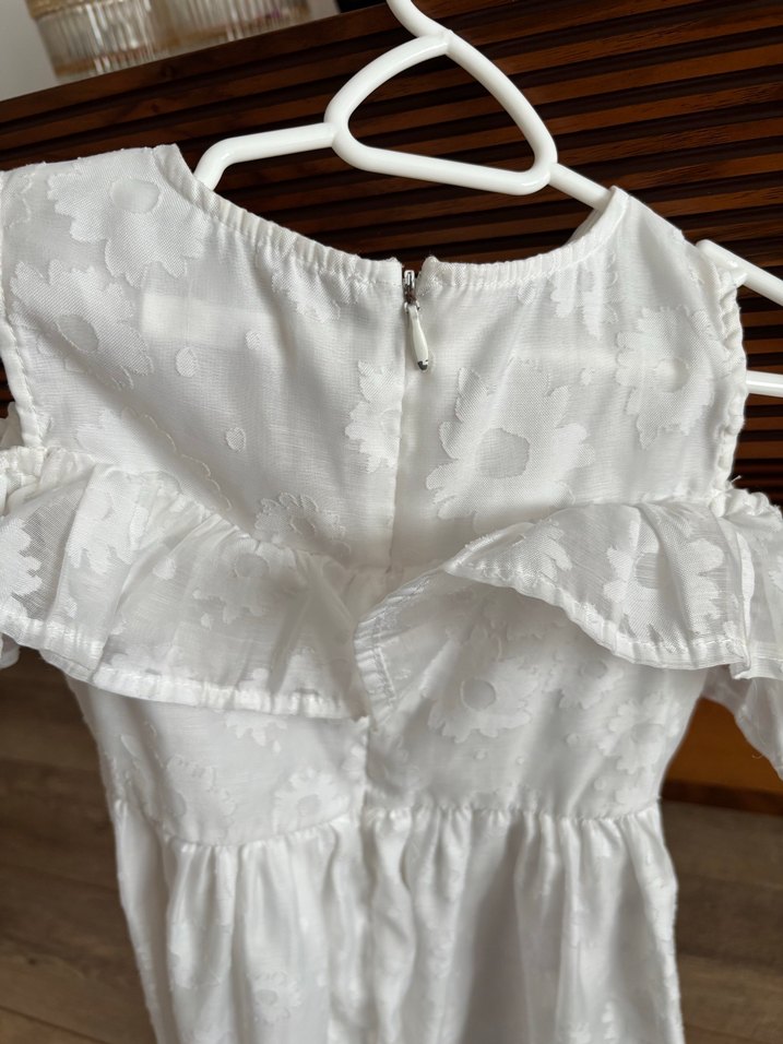 Kız Çocuk Beyaz Fırfırlı Keten Elbise - Görsel 5