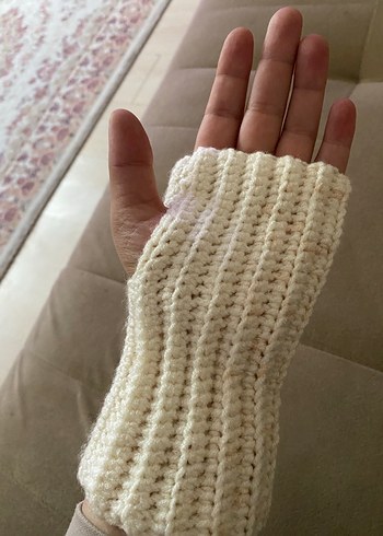 Beyaz Örgü Kadın Eldiven - Görsel 2