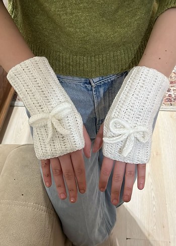 Beyaz Örgü Kadın Eldiveni - Görsel 2