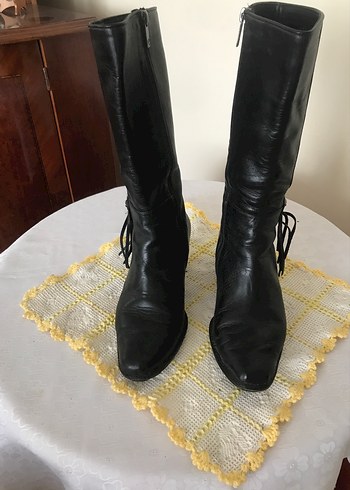 Siyah  iç dış deri Topuklu Çizme - Görsel 2
