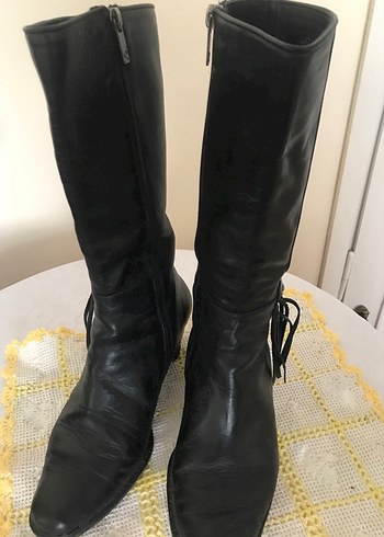 Siyah  iç dış deri Topuklu Çizme - Görsel 5