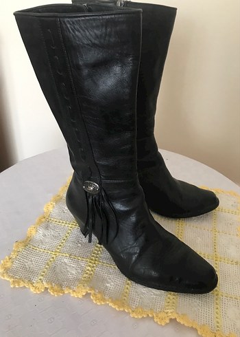 Siyah  iç dış deri Topuklu Çizme - Görsel 3