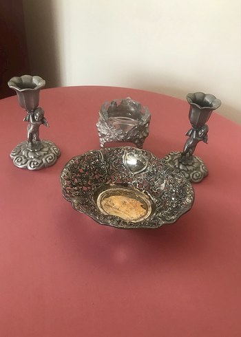 Eski zaman antik gümüş şekerlik şamdanlar mumluk - Görsel 6