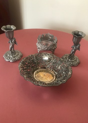 Eski zaman antik gümüş şekerlik şamdanlar mumluk - Görsel 7