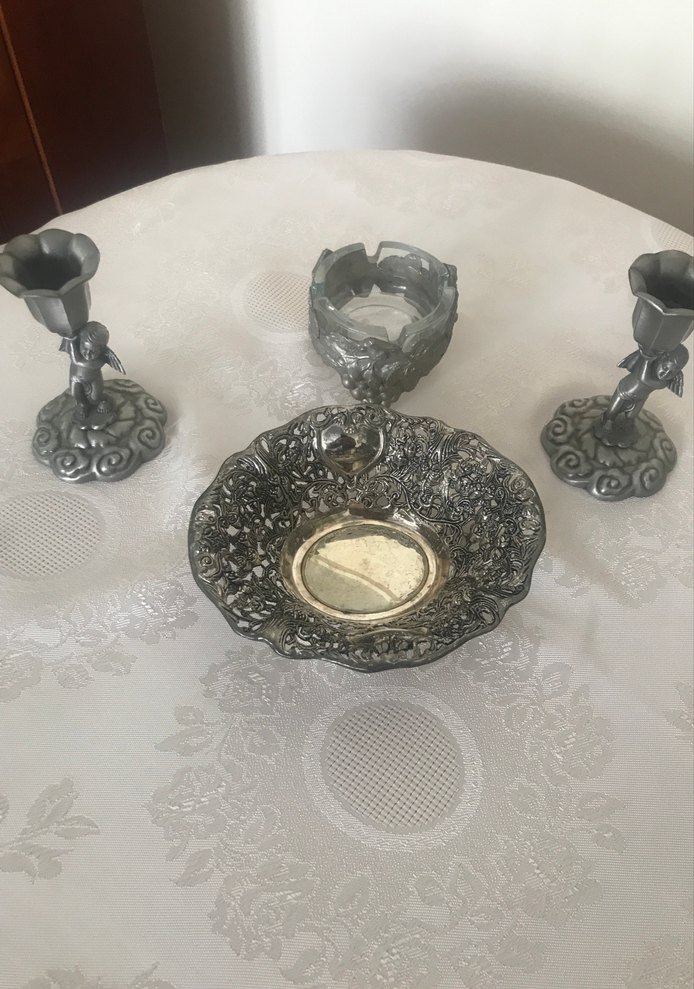 Eski zaman antik gümüş şekerlik şamdanlar mumluk - Görsel 2