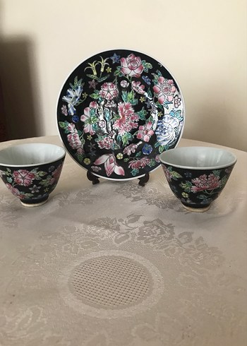 Çiçek Desenli Dekoratif Tabak ve Kupa Seti - Görsel 3