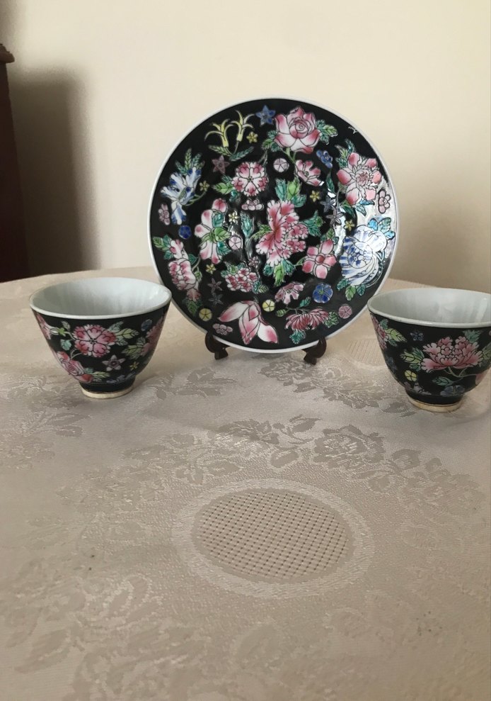 Çiçek Desenli Dekoratif Tabak ve Kupa Seti - Görsel 2