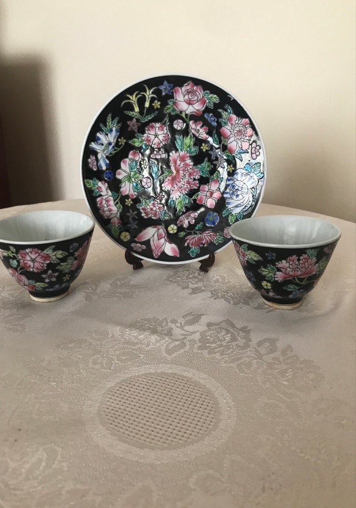 Çiçek Desenli Dekoratif Tabak ve Kupa Seti - Görsel 3