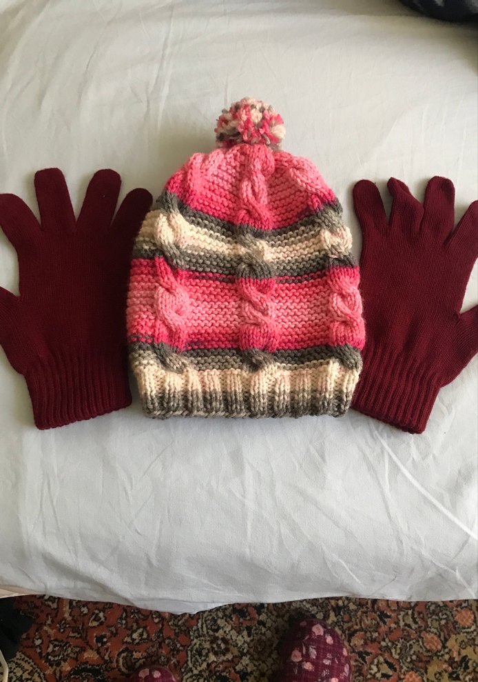 Renkli Örgü Çocuk Bere ve Bordo Eldiven - Görsel 2