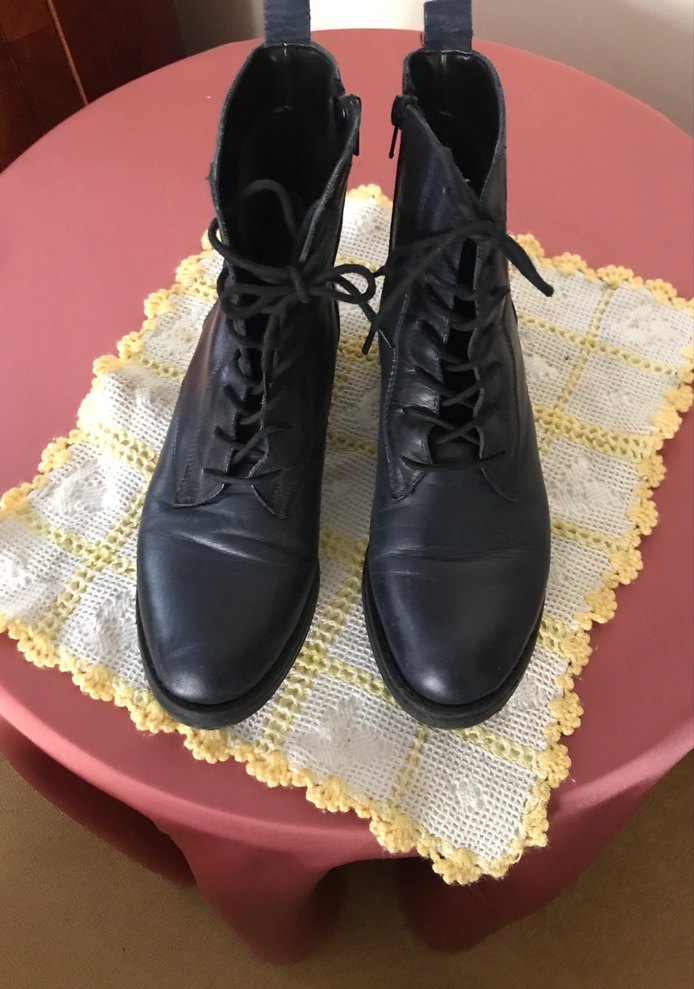 Kadın Lacivert Deri Bağcıklı  yan dan fermuarlı  Topuklu  Çizme - Görsel 4