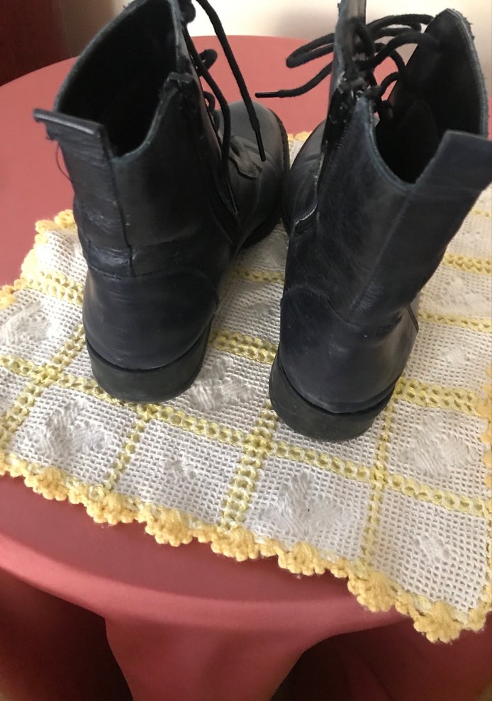 Kadın Lacivert Deri Bağcıklı  yan dan fermuarlı  Topuklu  Çizme - Görsel 3