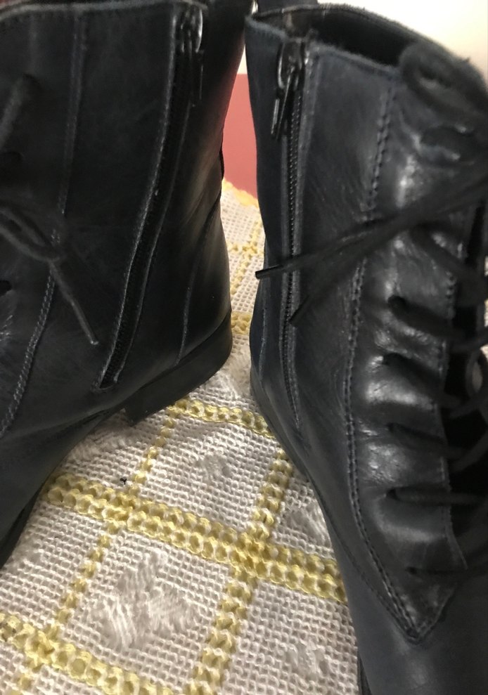 Kadın Lacivert Deri Bağcıklı  yan dan fermuarlı  Topuklu  Çizme - Görsel 2