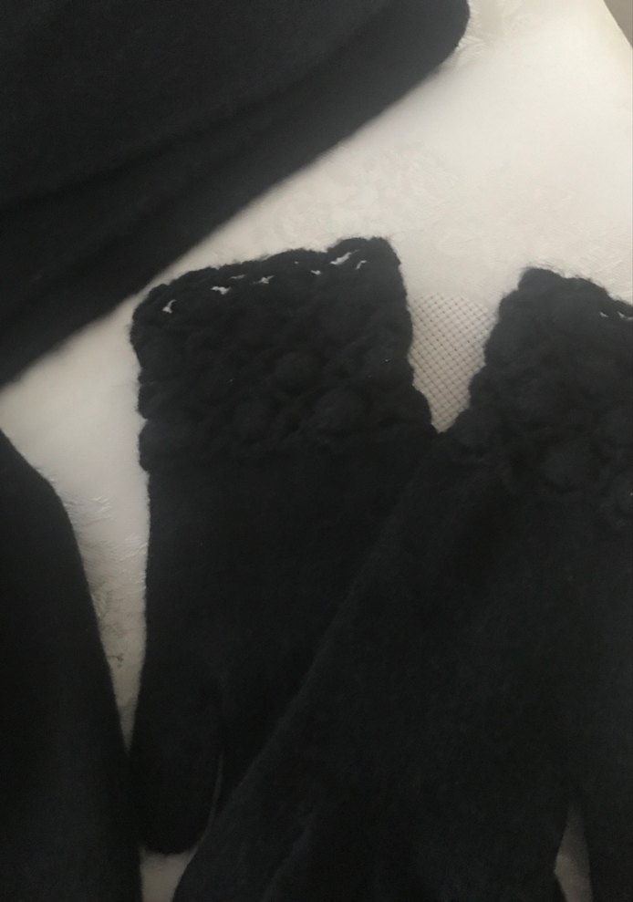 Siyah Örgü Kadın  bere atkı eldiven takımı - Görsel 4