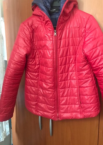 Kırmızı Fermuarlı  kapşonlu Kadın Mont - Görsel 2