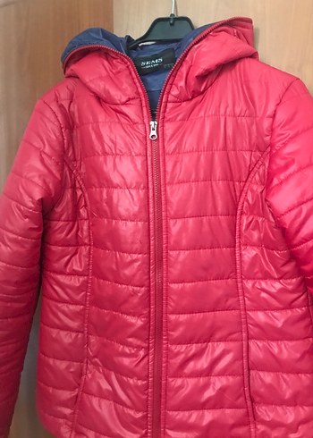 Kırmızı Fermuarlı  kapşonlu Kadın Mont - Görsel 6