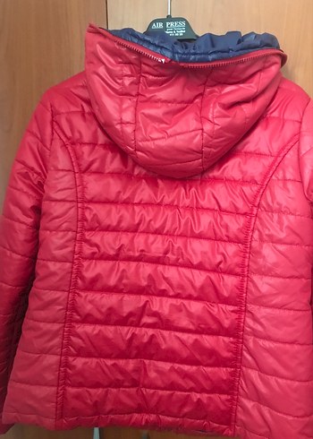 Kırmızı Fermuarlı  kapşonlu Kadın Mont - Görsel 5