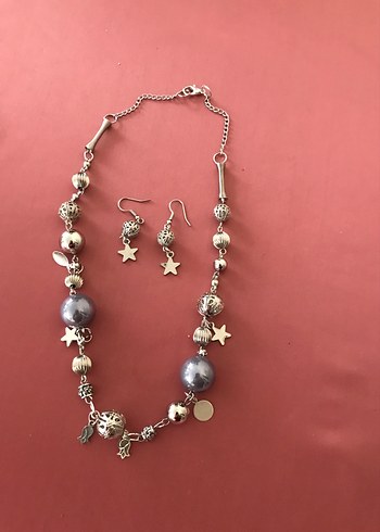 Uzun Gri Boncuklu Bohem Kolye ve Küpe Seti - Görsel 7