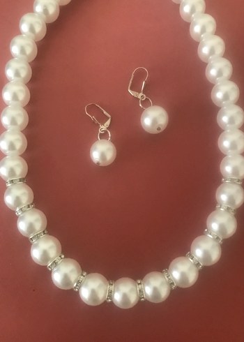 Beyaz İnci Boncuklu Kolye ve Küpe Seti - Görsel 2
