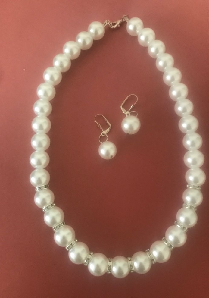 Beyaz İnci Boncuklu Kolye ve Küpe Seti - Görsel 3