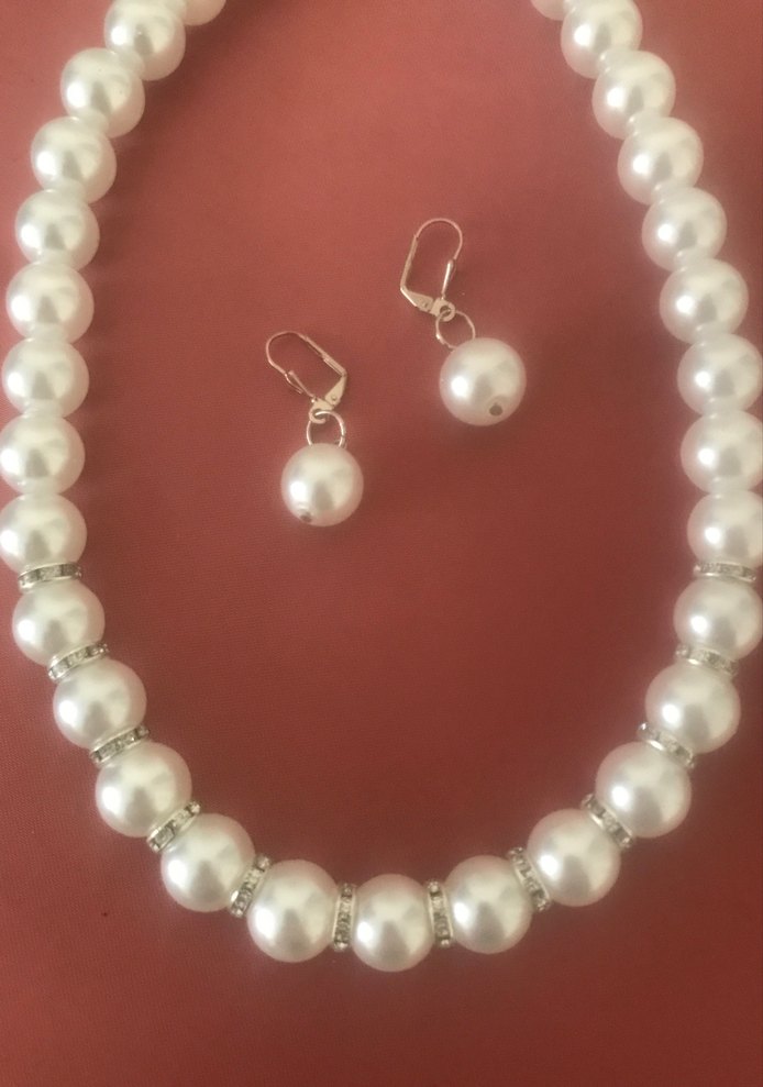 Beyaz İnci Boncuklu Kolye ve Küpe Seti - Görsel 2