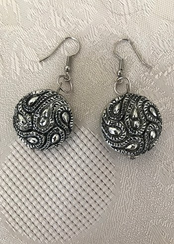 Nakışlı Gri Bohem Küpe - Görsel 3