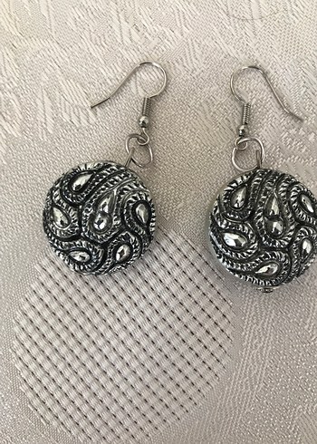 Nakışlı Gri Bohem Küpe - Görsel 2