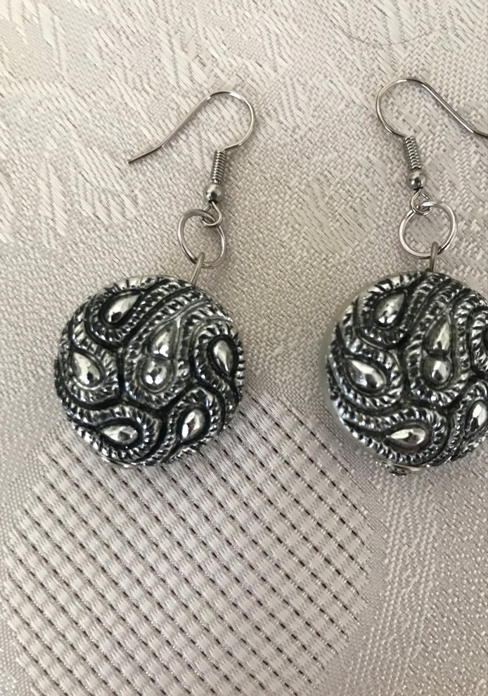 Nakışlı Gri Bohem Küpe - Görsel 4