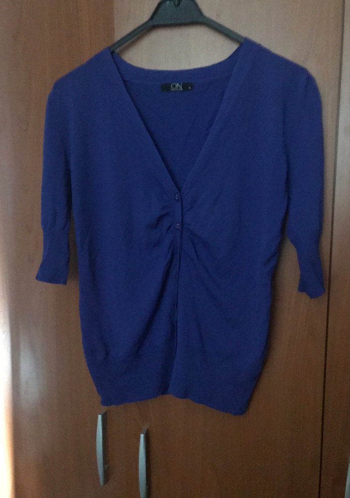 Mavi V Yaka Düğmeli Kadın Hırka - Görsel 2