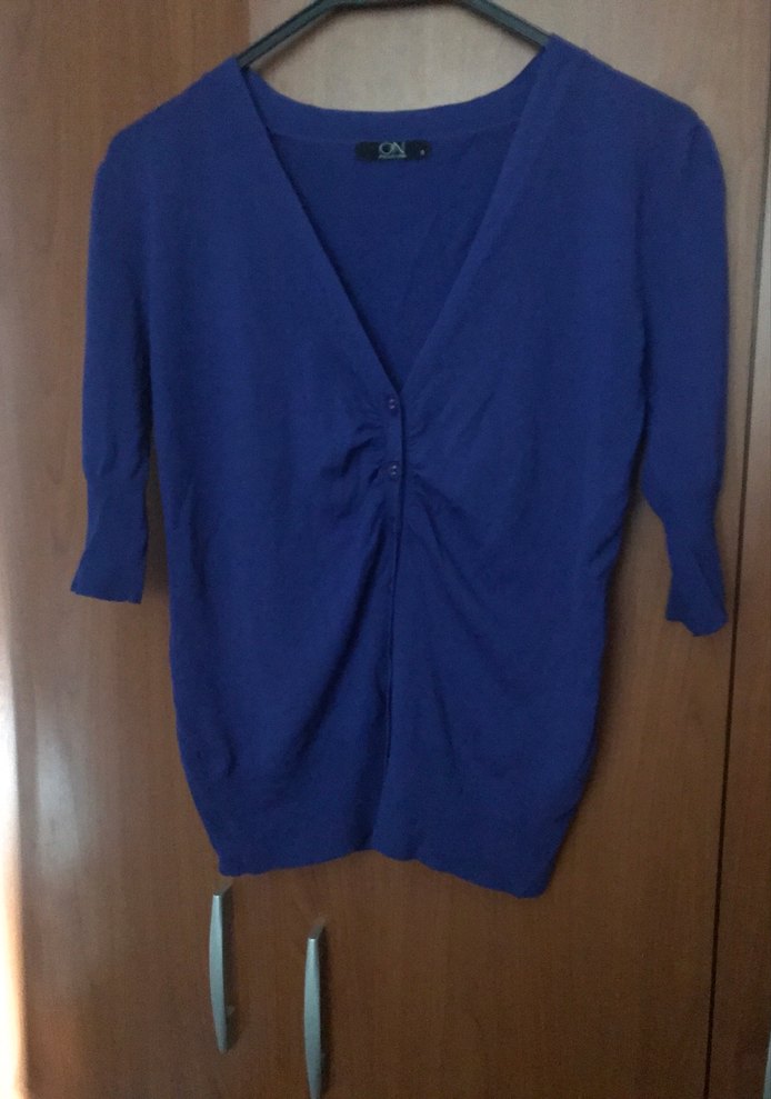 Mavi V Yaka Düğmeli Kadın Hırka - Görsel 3