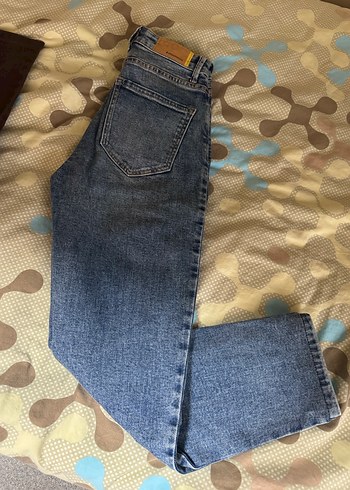 Stradivarius Mavi Düğmeli Denim Kadın Pantolon - Görsel 2